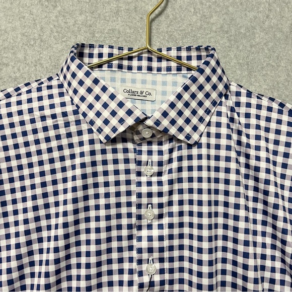 Collars & Co. Relaxed Dress Collar Polo NWT Size XL Navy Gingham Short Sleeve - Picture 4 of 12
